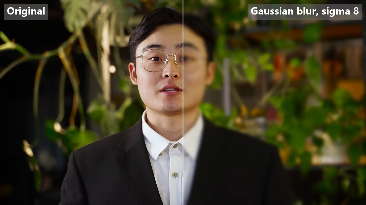 Original on the left, VLC's Gaussian blur at sigma 8 on the right